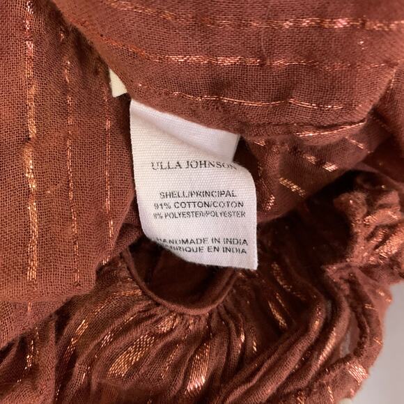 ULLA JOHNSON Size 6 Rust Cotton Blend Stripe Bohemian Blouse - Picture 7 of 7